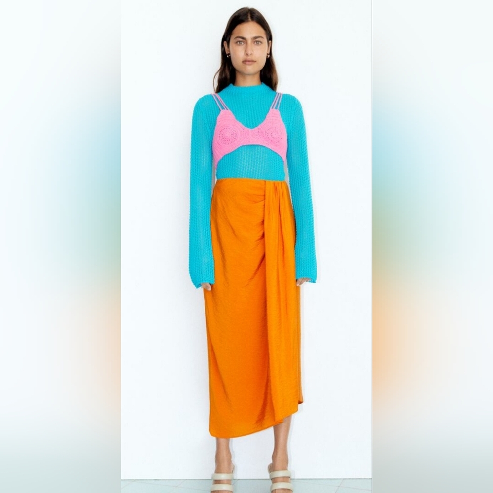 Zara Dopamine Dressing Pumpkin Orange Midi Skirt XL